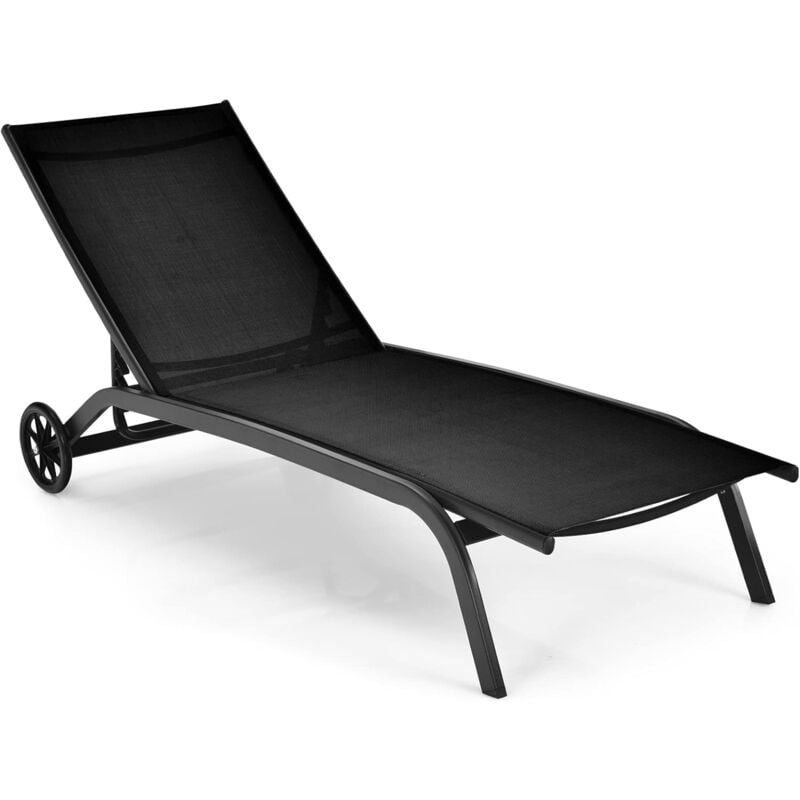 Chaise Longue de Jardin/Bain de Soleil,Réglable à 6 Positions,Transat de Relaxation pour Bord de Piscine, Cour et Jardin Noir - Costway