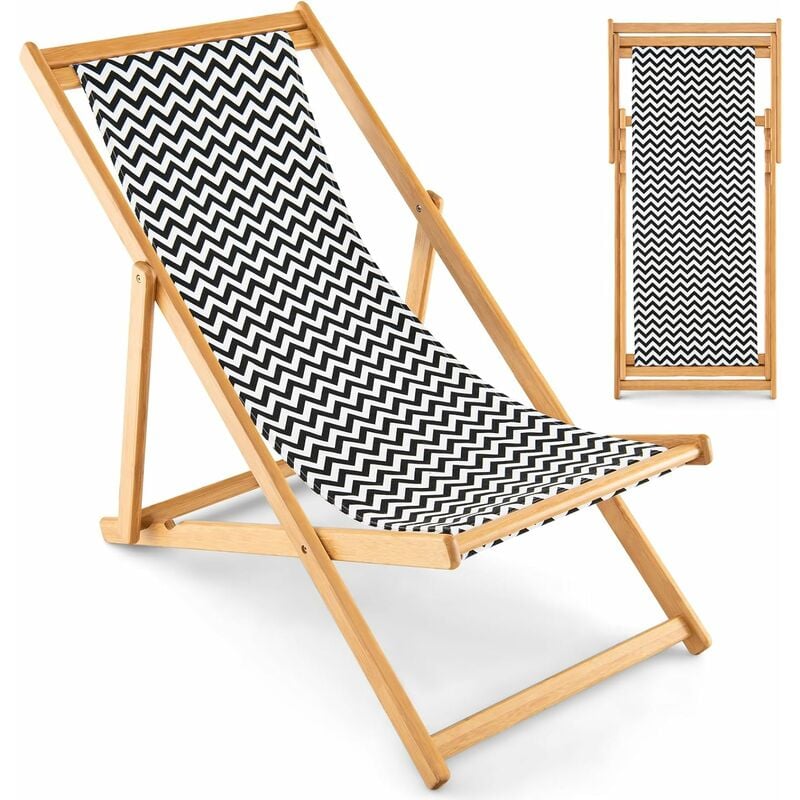Costway - Chaise Longue Pliante en Bambou et Toile Respirante, Chaise de Jardin avec Dossier Réglable en 3 Positions, Chilienne Portable pour