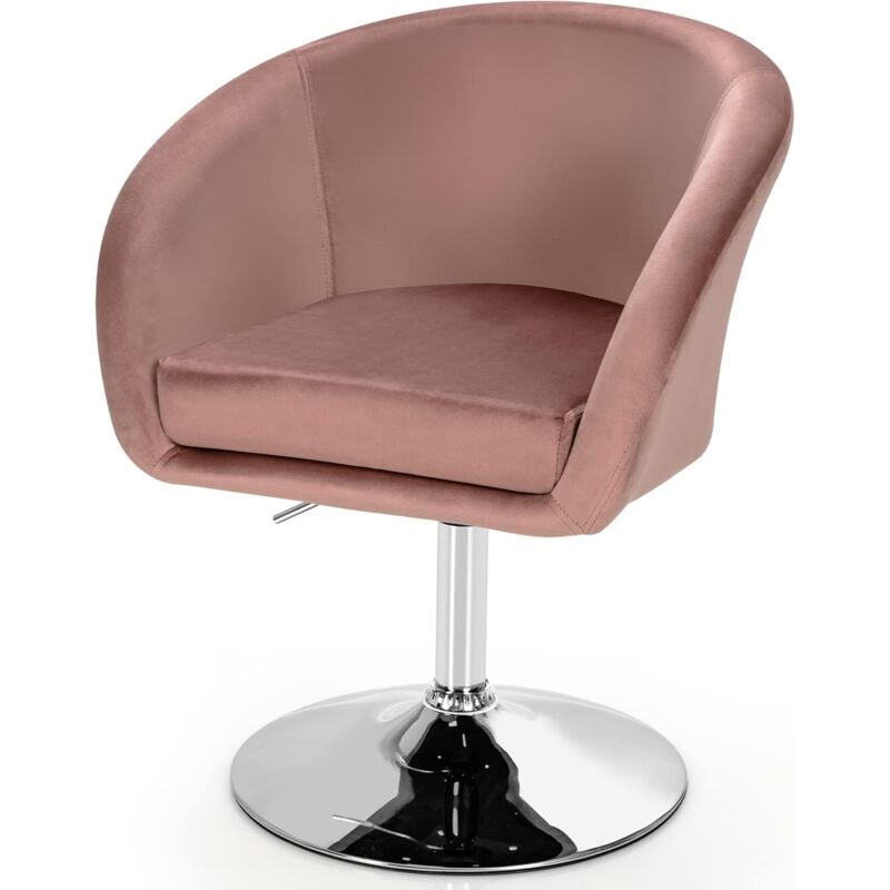 Costway - Chaise Pivotante en Velours, Fauteuil de Bureau réglable en Hauteur, Base Galvanisée Charge 125kg Rose