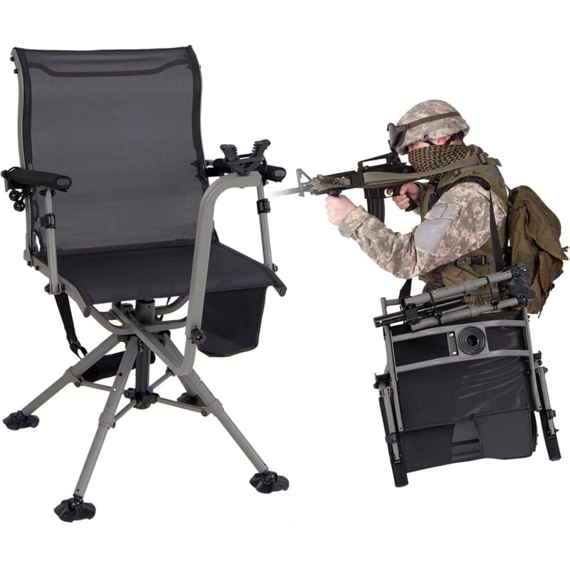 Costway - Chaise Pliante Camping, Chaise de Chasse Rotative à 360°, Pieds et Support de Fusil Réglables, Poche Latérale, 2 Cordes de Fixation, Chaise