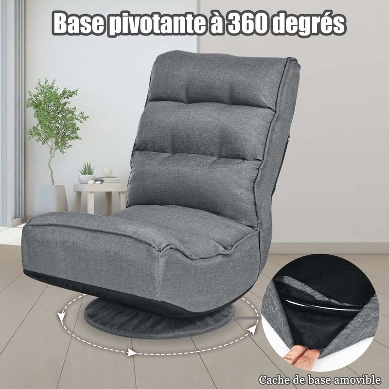 Costway - Chaise Relax Pivotant 360 Degrés Pliable et Réglable en 5 Positions,Chaise Rembourrée Confortable Idéale pour Lire, Regarder la Télévision