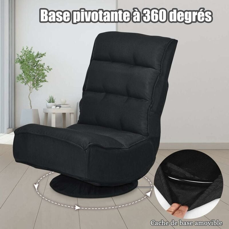 Costway - Chaise Relax Pivotant 360 Degrés Pliable et Réglable en 5 Positions,Chaise Rembourrée Confortable Idéale pour Lire, Regarder la Télévision