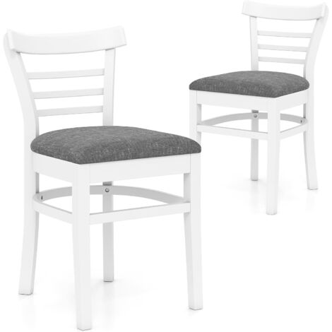 COSTWAY Chaise Salle a Manger Bois Lot de 2, Cadre en Bois de Caoutchouc, Dossier Latte Incurvé, Assise Rembourrée en Similicuir, Fauteuil Salle a Manger pour Salon, Cuisine, Charge 180 kg (Blanc)