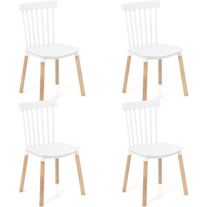 Costway - Chaise Salle a Manger Bois Lot de 4, Chaise Bois Windsor, Siège Incurvé, Patin Antidérapant, Montage Facile, pour Cuisine, Salon,