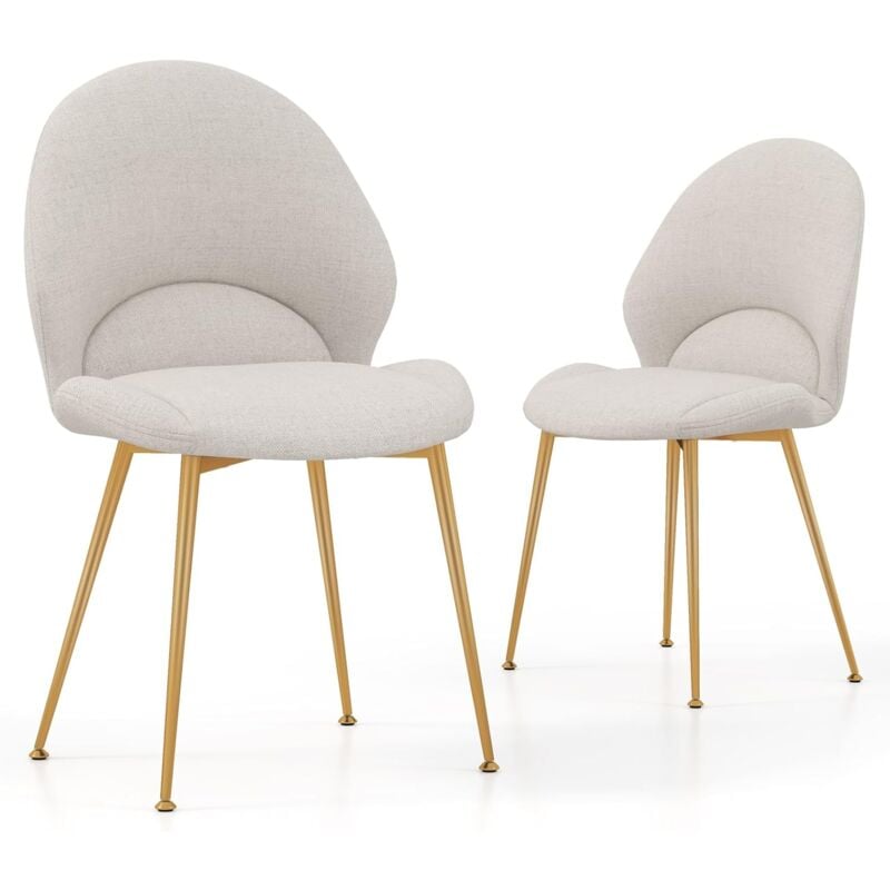COSTWAY Chaise Salle a Manger Lin Lot de 2, Chaise Tissu Rembourrés, Dossier Incurvé, Siège Large, Repose-Pieds Réglables, Chaises Scandinaves pour