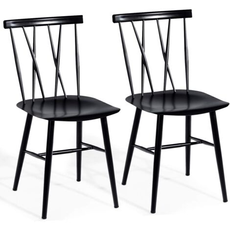 COSTWAY Chaise Salle à Manger Lot de 2, Chaise Cuisine en Métal, Hauteur d'Assise 43,5 cm, Dossier en Forme de X, Style Industriel, pour Bistrot, Café, Bar, Charge 150 KG, Noir