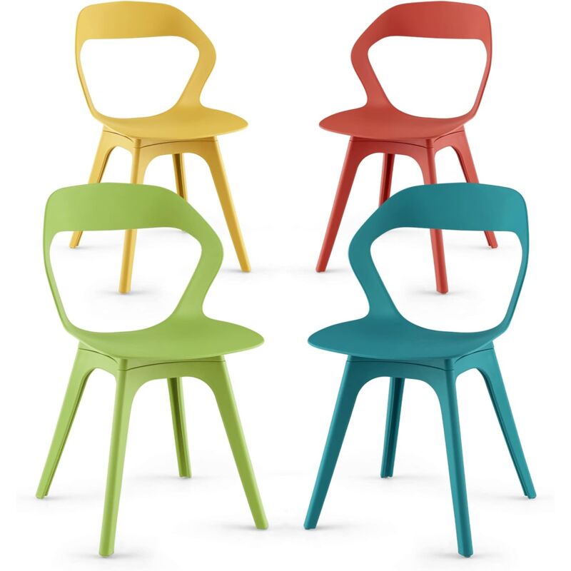Costway - Chaise Salle à Manger Lot de 4, Chaise Scandinave Cuisine en pp en 4 Couleurs avec Dossier, Hauteur d'Assise 46cm, Assemblage Facile,