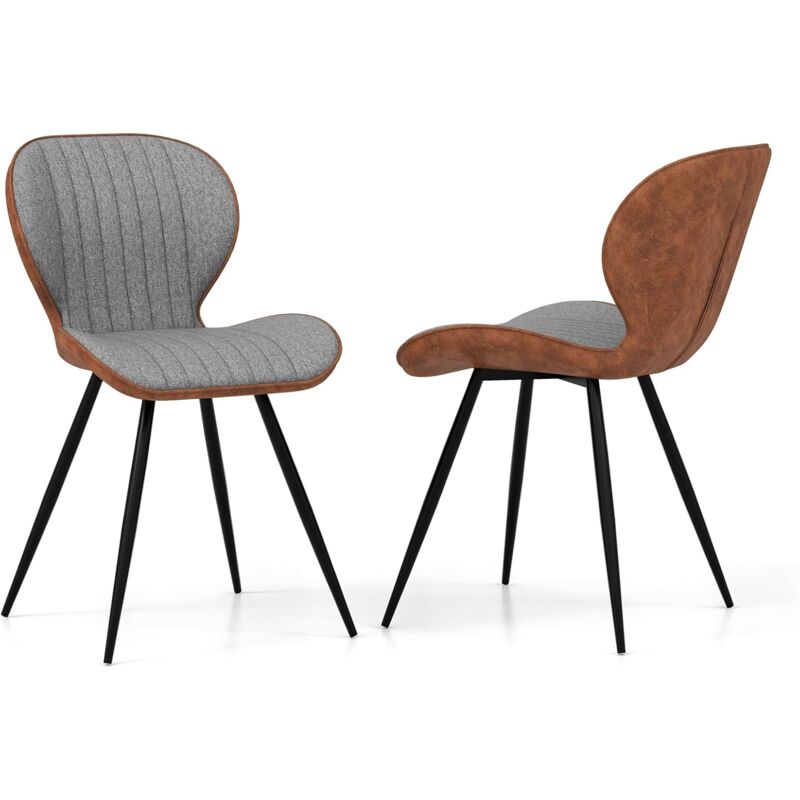 Chaises de Salle à Manger Lot de 2, Chaise Salon Rembourrée en Tissu, Dossier Courbé, Accoudoirs, pour Salle à Manger, Cuisine, Salon - Costway