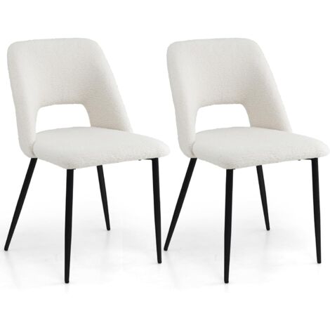 COSTWAY Chaises de Salle à Manger Lot de 2, Chaise Velour avec Dossier Creux, Pieds en Métal, Chaise Salon Rembourrée pour Cuisine, Chambre, Beige
