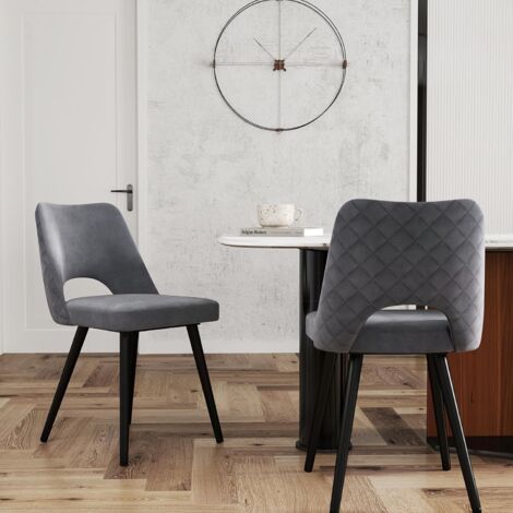 COSTWAY Chaises de Salle à Manger Lot de 2, Chaise Velour avec Dossier Creux, Pieds en Métal, Chaise Salon Rembourrée pour Cuisine, Chambre, Gris