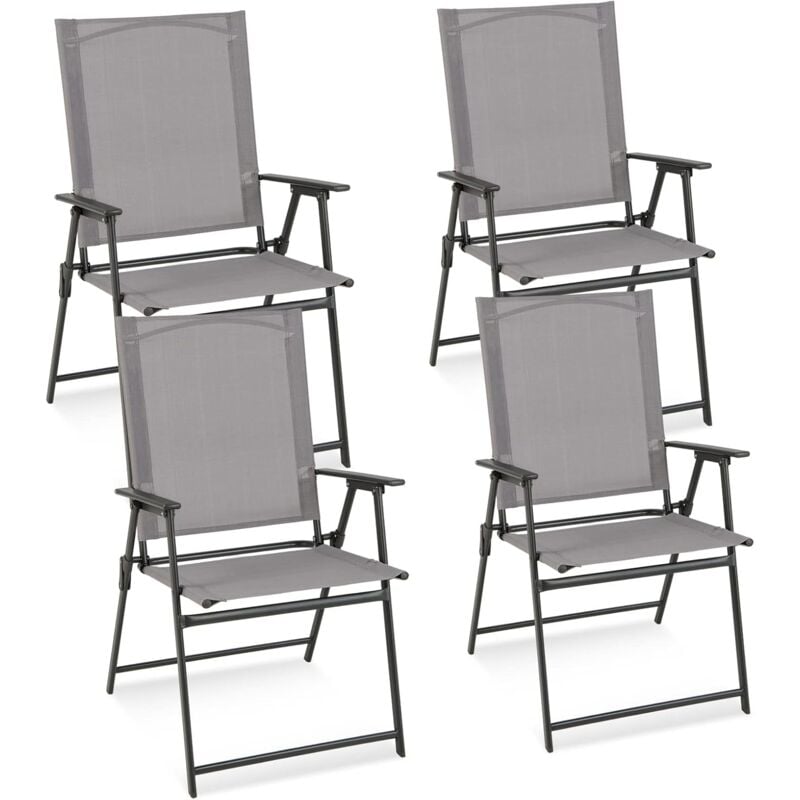 Costway - Lot de 4 Chaise de Jardin Exterieur, Fauteuil de Jardin, Verrouillage de Sécurité, Cadre en Métal, Chaise Pliante pour Cour Camping Salle à