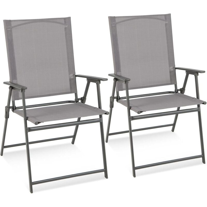 Costway - Lot de 2 Chaises de Jardin Pliantes en Textilène & Métal Charge 150 kg Fauteuil de Jardin avec Verrouillage de Sécurité Gris