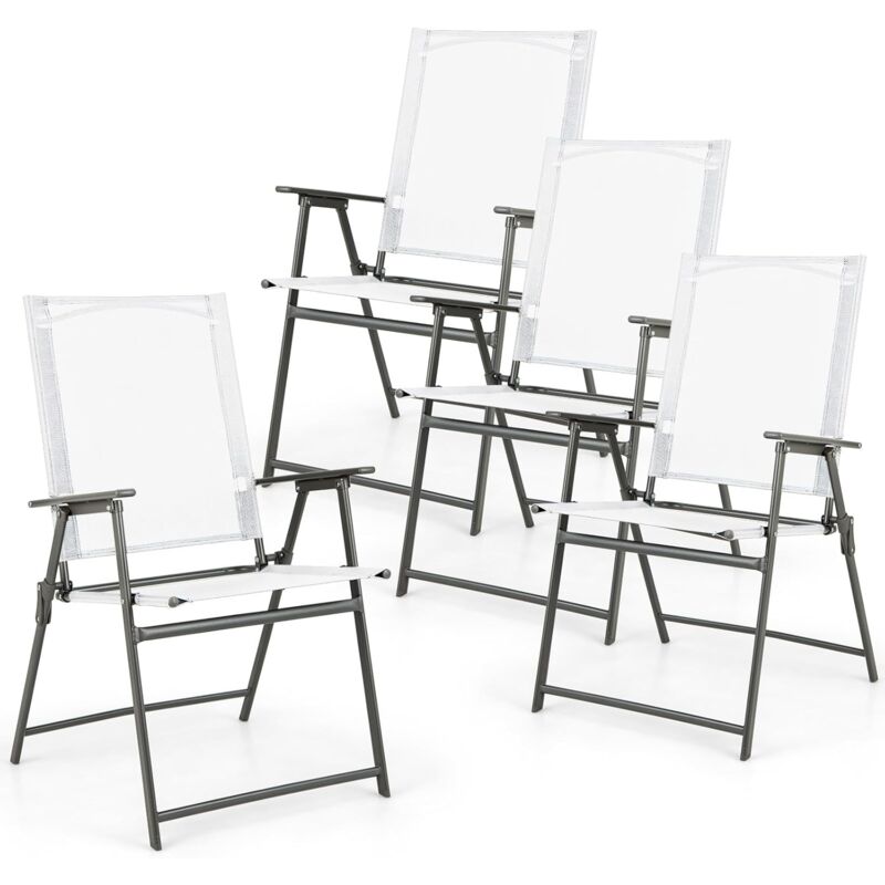 Lot de 4 Chaise de Jardin Exterieur, Fauteuil de Jardin, Verrouillage de Sécurité, Cadre en Métal, Chaise Pliante pour Cour Camping Salle à Manger,