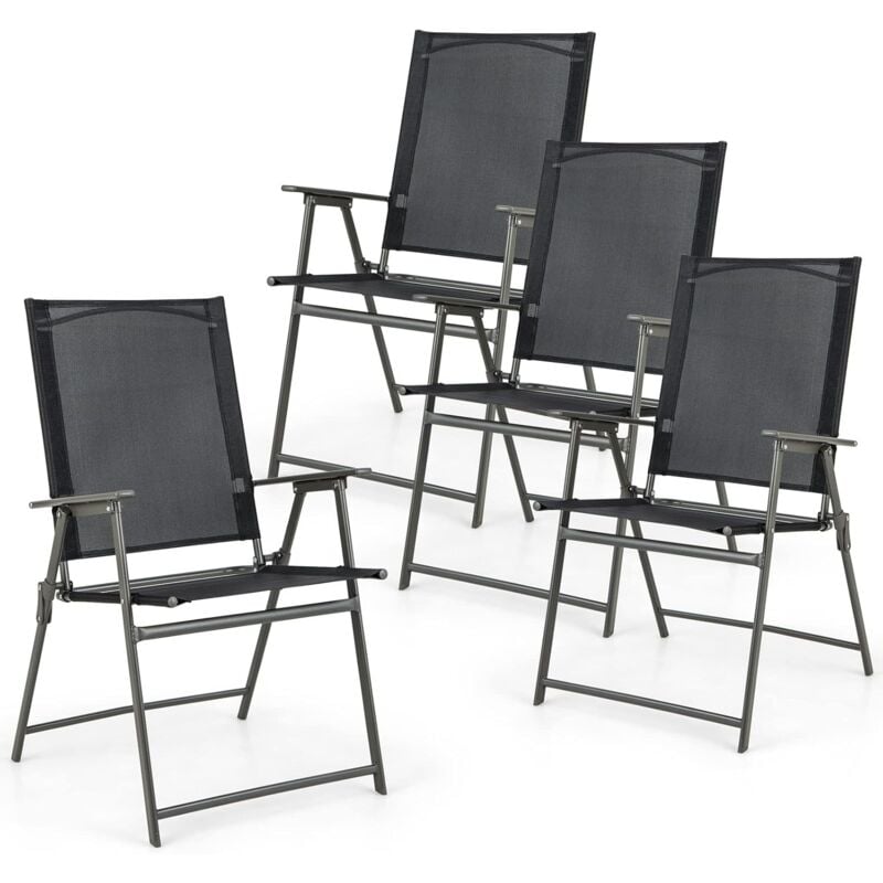 Lot de 4 Chaise de Jardin Exterieur, Fauteuil de Jardin, Verrouillage de Sécurité, Cadre en Métal, Chaise Pliante pour Cour Camping Salle à Manger,