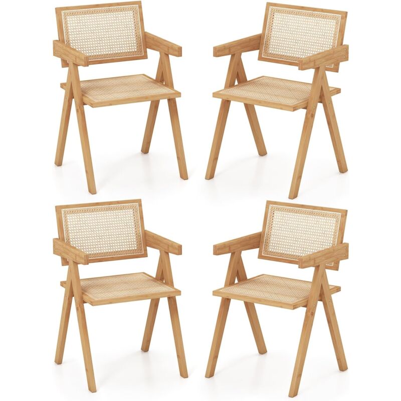 Costway - Chaises Salle à Manger Lot de 4, Chaise Cuisine en Bambou, Dossier Siège en Rotin, Design Cannage, Style Vintage, Chaise de Salon pour Costway - Chaises Salle à Manger Lot de 4, Chaise Cuisine en Bambou, Dossier Siège en Rotin, Design Cannage, Style Vintage, Chaise de Salon pour