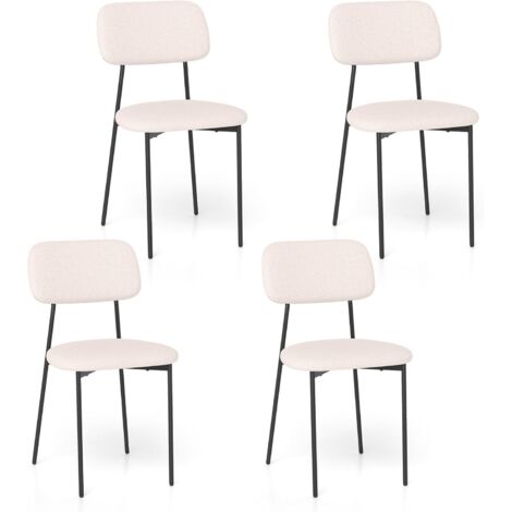 COSTWAY Chaises Salle à Manger Moderne Lot de 4, Chaises de Cuisine Rembourrées en Tissu Lin, Pieds Métalliques, Siège Rembourré, Dossier Incurvé, Salle à Manger Complete pour Chambre, Beige