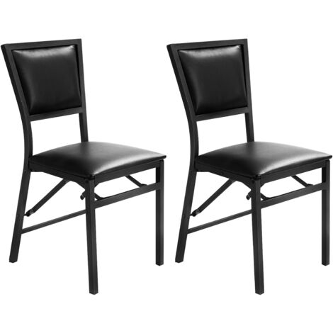 COSTWAY Chaises Salle à Manger Pliables, Tabouret de Bar Lot de 2 Rembourrée en PU, Dossier Haut, Cadre en Métal, Style Moderne, Siège Pliable, Rangement Facile