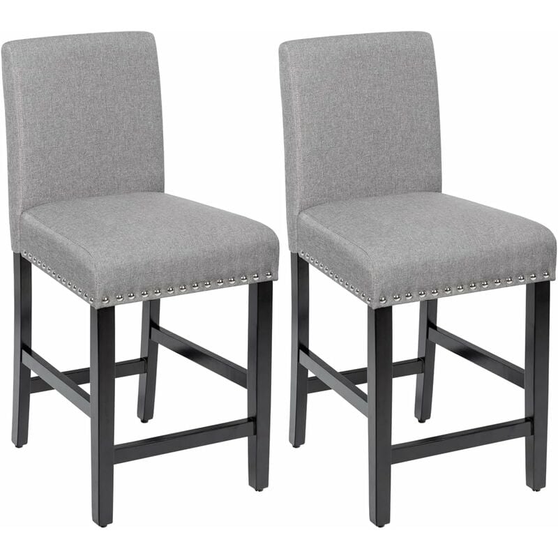 Costway - Chaises Salle Manger Lot de 2, Tabouret de Bar en Lin Rembourrées avec Haute Dossier, Pieds en Bois d'Hévéa, Design Rivets, Hauteur