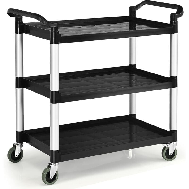 COSTWAY Chariot à roulettes 3 Étagères 150 kg, Chariot de Service Multifonctionnel avec Poignées adaptées, 4 Roues Flexibles (2 Verrouillable), 103 x