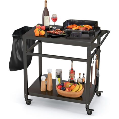 Costway – Chariot de barbecue d'extérieur – Desserte de jardin avec 4 roues verrouillables – Métal noir – Dimensions 108 x 50,5 x 88 cm