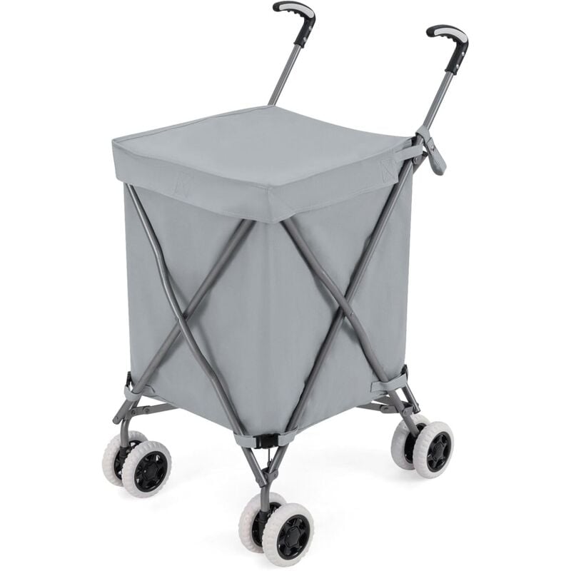 Chariot de Courses Pliable 90 l Sac Oxford Amovible Impermeable et 2 Roues Freinage, Caddie Marché Structure en Acier en Forme de x, Charge 54 kg