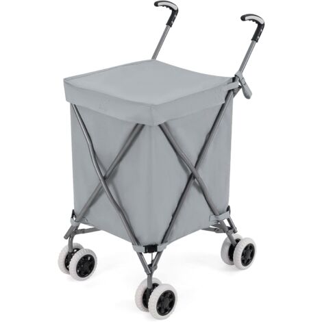 COSTWAY Chariot de Courses Pliable 90 L Sac Oxford Amovible Impermeable et 2 Roues Freinage, Caddie Marché Structure en Acier en Forme de X, Charge 54 kg (Gris)
