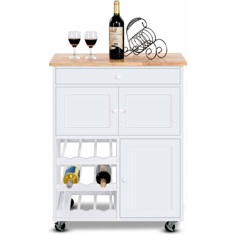 Costway – Chariot de cuisine mobile en MDF et pin – 4 roulettes – Grand plan de travail – 1 tiroir et 3 étagères – Dimensions 67x37x85 cm