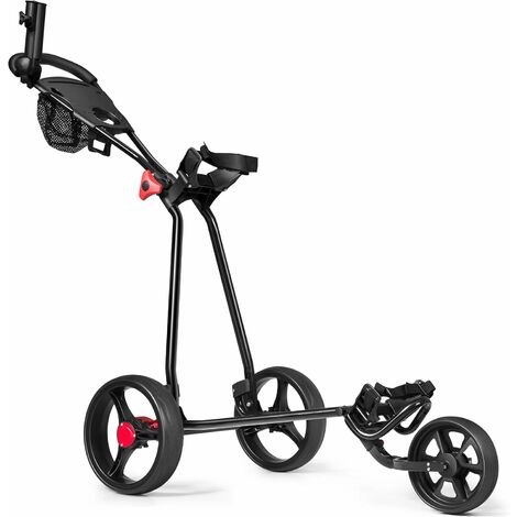 COSTWAY Chariot de Golf à 3 Roues Pliable avec Poignée Réglable Carte de Pointage Porte-parapluie et Porte-tee Sac en Maille Noir