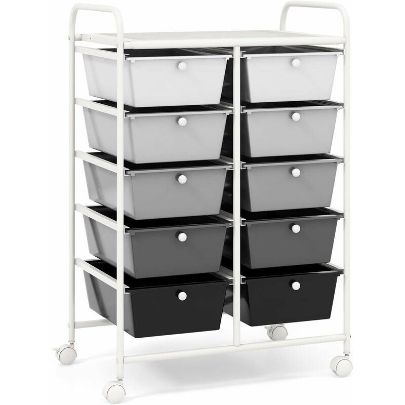 Costway - Chariot de Rangement 10 Tiroirs en pp, Tour de Rangement, Cadre en Métal, Desserte Meuble Tiroir pour École, Salle de Bain, Maquillage,