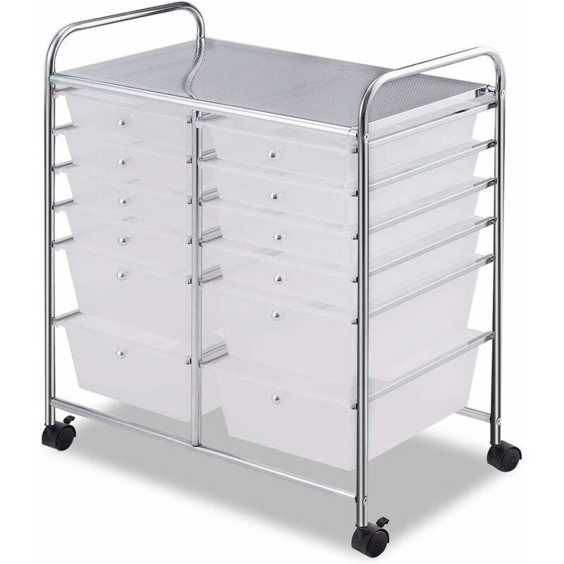 Costway - Chariot de Rangement 10 Tiroirs en pp, Tour de Rangement, Cadre en Métal, Desserte Meuble Tiroir pour École, Salle de Bain, Maquillage,