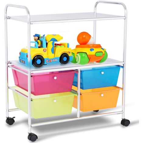 COSTWAY Chariot de Rangement à roulettes avec 4 Tiroirs Plastiques, Tour de Rangement, Cadre en Métal, Desserte à roulettes pour Bureau, Salon, Cuisine, Salle de Bain
