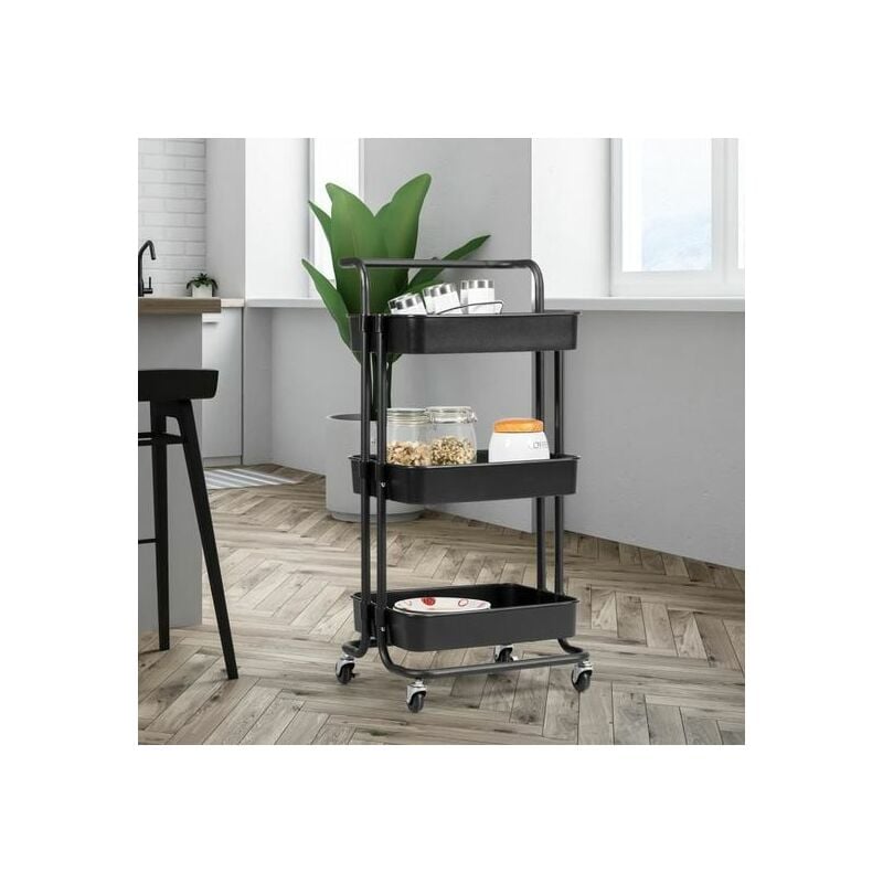 Costway - Chariot de Service à Roulettes avec 3 Paniers Grillagés en Métal Anti-Rouille 42 x 35 x 87 cm Charge Max. 60KG Noir