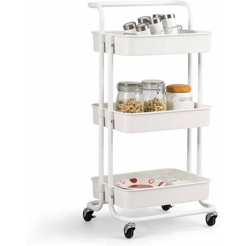 Costway - Chariot de Service à Roulettes avec 3 PaniersGrillagés en Métal Anti-Rouille 42 x 35 x 87 cm Charge Max. 60KG Blanc