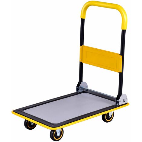 COSTWAY Chariot Plateforme Pliable de Transport avec 4 Roues et Poignée Caoutchouc Chrage de 150 KG en Fer Jaune 73 x 47 x 83 CM