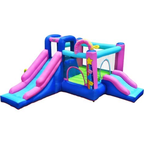 COSTWAY Château Gonflable 5 en 1 avec 2 Toboggans et Sac de Transport 416 x 350 x 200 cm Souffleur non Inclus