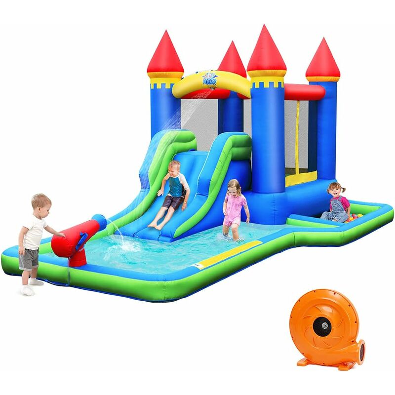Costway - Château Gonflable pour Enfants 6-en-1 avec Souffleur 450W Toboggan Pataugeoire Balles à Piscine Sac et Kit de Réparation