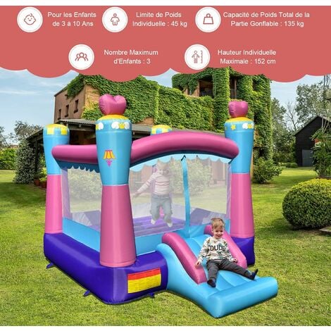 Outsunny Château gonflable aire de jeux avec toboggan trampoline piscines  avec gonfleur 420 x 370 x 230 cm multicolore