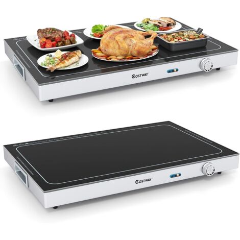COSTWAY Chauffe Plat Electrique, Plaque Chauffante avec Plateau en Verre Trempé, Température Réglable, Poignées Isolantes, Réchauffe Plat, pour Buffets, Fêtes, Réunions de Famille(50 x 29 cm)