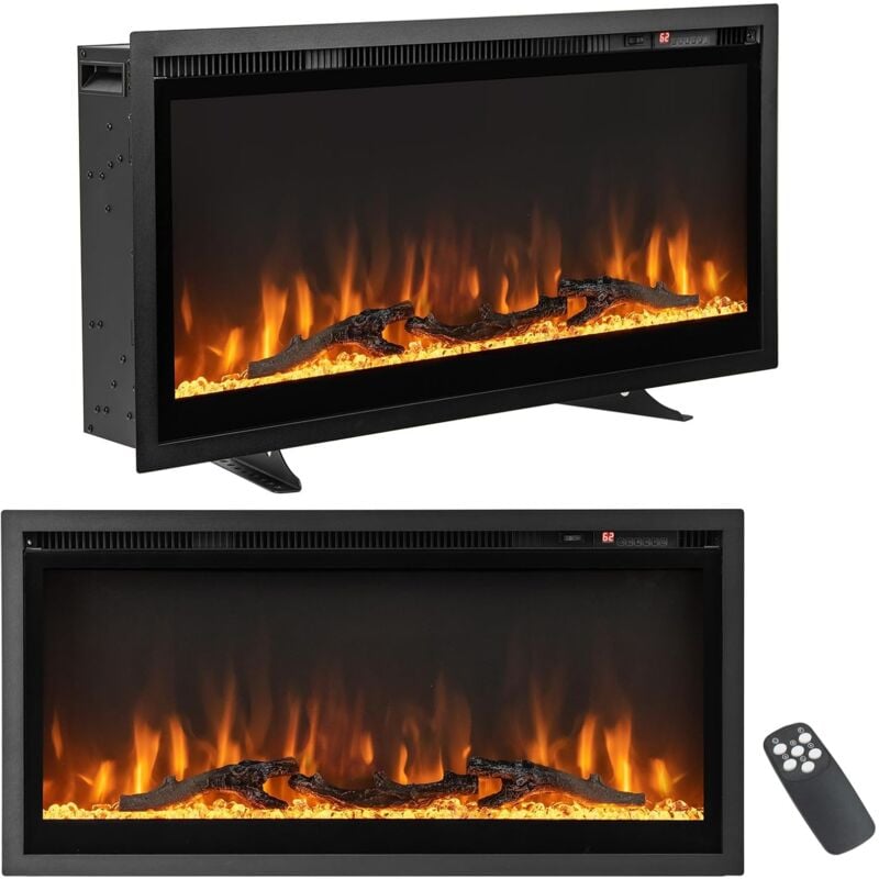 Cheminée Électrique Murale Autoportante 91,5 cm, Cheminée Chauffage 18-28℃ avec 9 Couleurs de Flamme 750W/1500W, avec Télécommande et Minuterie