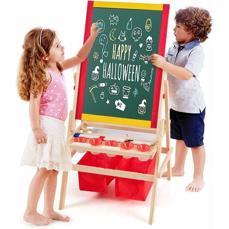 Costway – Chevalet d'art 3 en 1 pour enfants – Tableau noir et blanc magnétique – Bois de pin massif – Accessoires complets inclus – Dimensions 52,5 x 51,5 x 106,5 cm