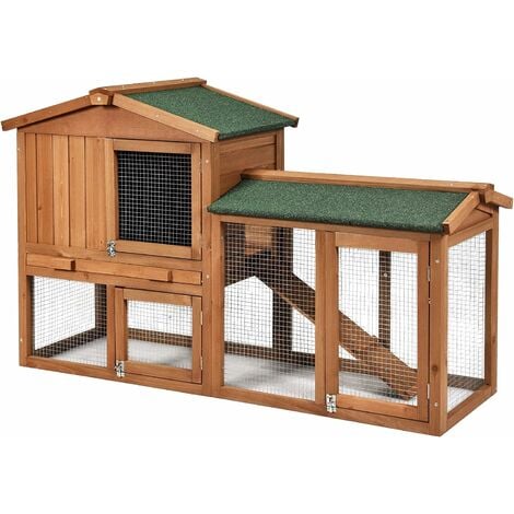 COSTWAY Chicken Coop and Run, Wooden Rabbit Hutch Bunny Home with Ventilation Door, Removable Tray & Ramp, Outdoor Hen House Guinea Pig Cage