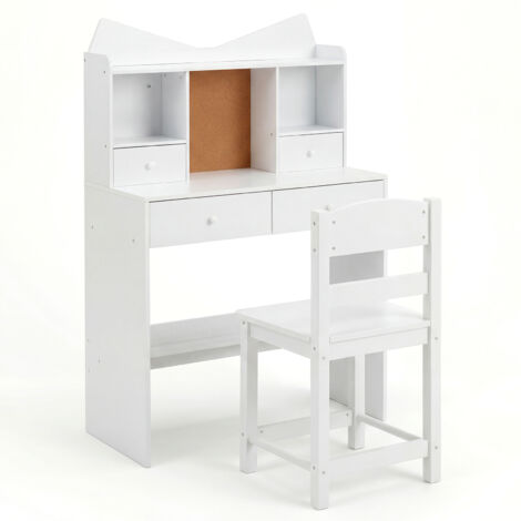 COSTWAY Children Computer Workstation Desk Chair Set Natural Wood White