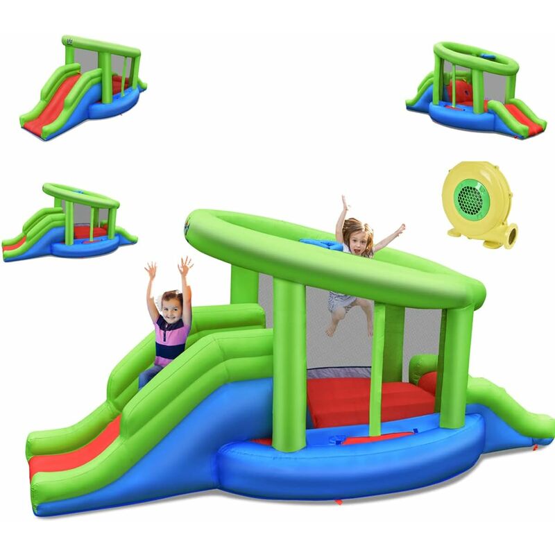 Château Gonflable en Forme de Escargot avec 2 Toboggans, Maison de Rebond Gonflable avec Mur d'escalade, Panier de Basket, Charge 135 kg pour 2