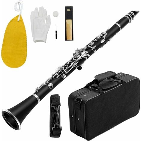 COSTWAY Clarinette 17 Clés avec 2 Barillets et un Kit d’Embouchure Mallette de Transport Portable, Intonation Précise pour Débutants, Etudiants, Intermédiaires Noir
