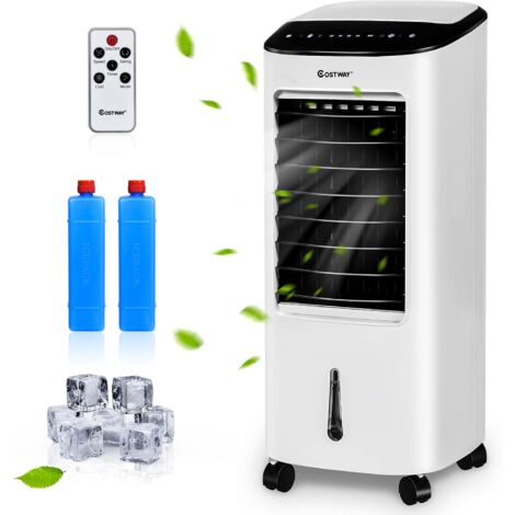 COSTWAY Climatiseur d'Air Mobile 3 en 1 avec Télécommande 65W Minuterie 7,5H Réservoir Eau 7L 3 Modes/Vitesses Affichage LED