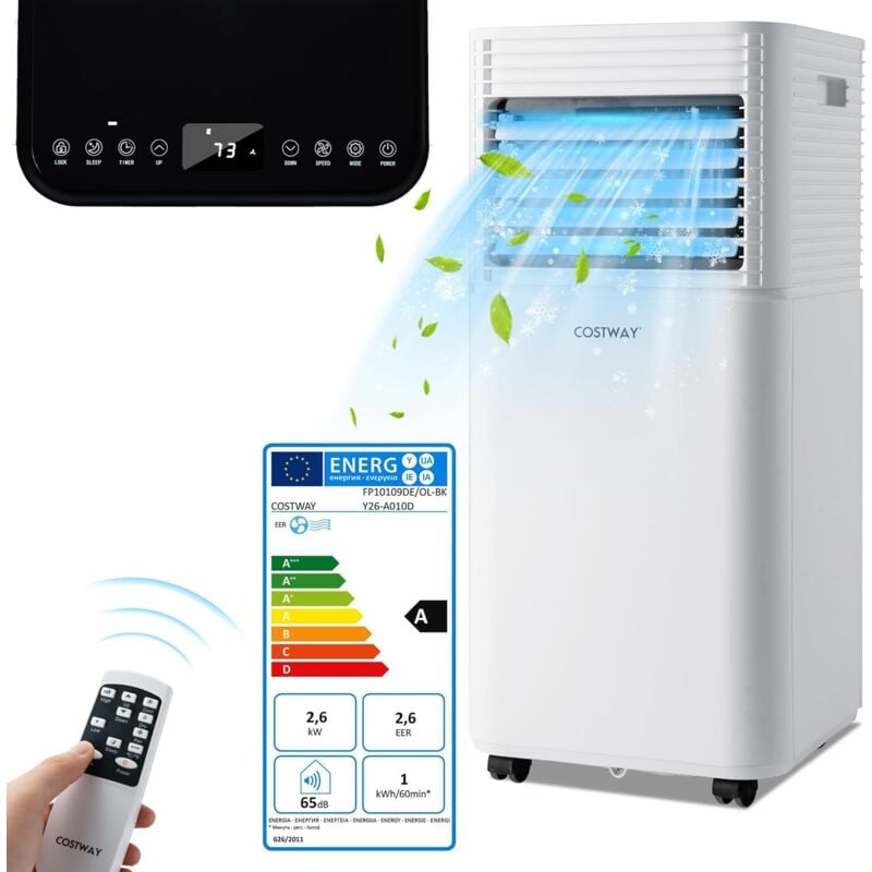 Climatiseur Mobile R290 4 en 1 - 9000 btu 20 m² 2,6 kW [Classe Energétique a] avec Télécommande Noir - Costway