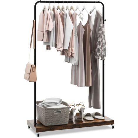 COSTWAY Clothes Rack on Wheels Industrial Pipe Style Rolling Garment Rack-Brown