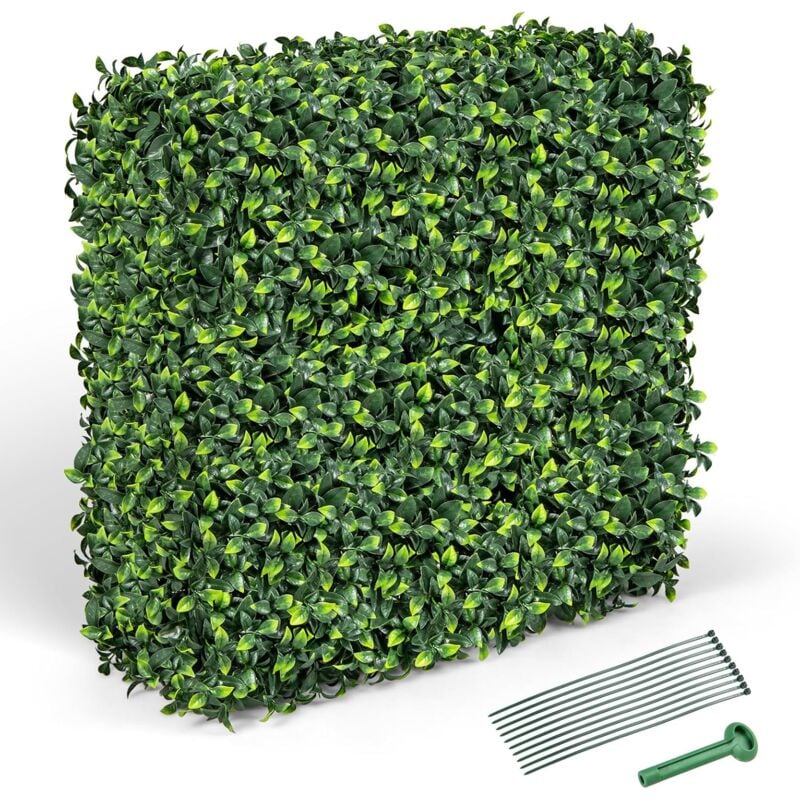 Costway - Clôture en Feuillage Artificielle 92 x 38 x 86 cm avec Feuilles en pe Réalistes, Mur Végétal en Buis Artificiel avec Tubes en Aluminium