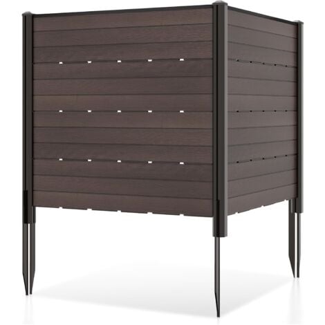 COSTWAY Clôtures de Jardin 120x115CM avec 5 Piquets de Sol, Clôture de Confidentialité Extérieur pour Poubelle ou Équipement de Piscine, 2 Panneaux de Clôture HDPE pour Terrasse Jardin (Marron)