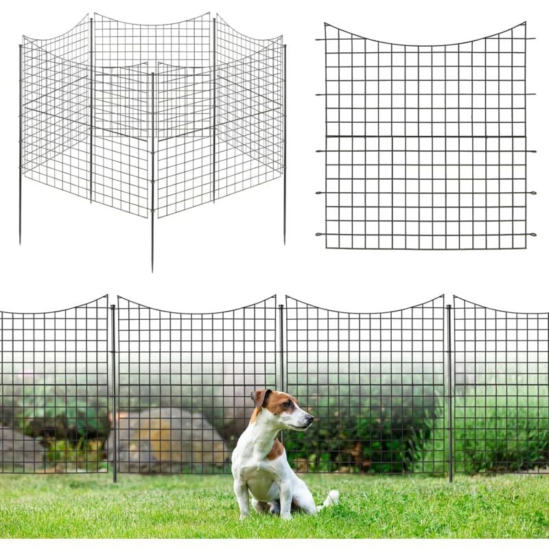 Clôtures de Jardin en Métal avec 5 panneaux et 5 piquets, Barrière Jardin Exterieur pour Animaux Résistant à Rouille, Décoratives pour Terrasse